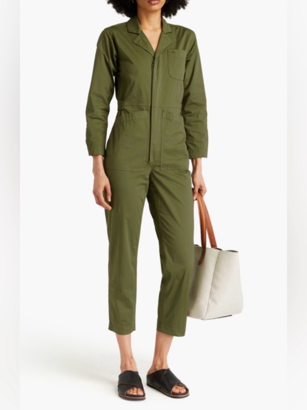 Alex Mill Women’s Standard Stretch Cotton Army Green Utility Workwear Jumpsuit - Picture 2 of 7